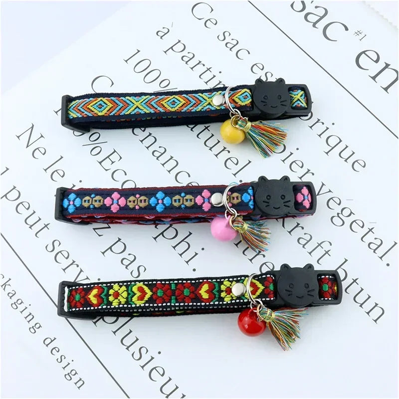 Adjustable collar with tassels and bells embellished pet collar