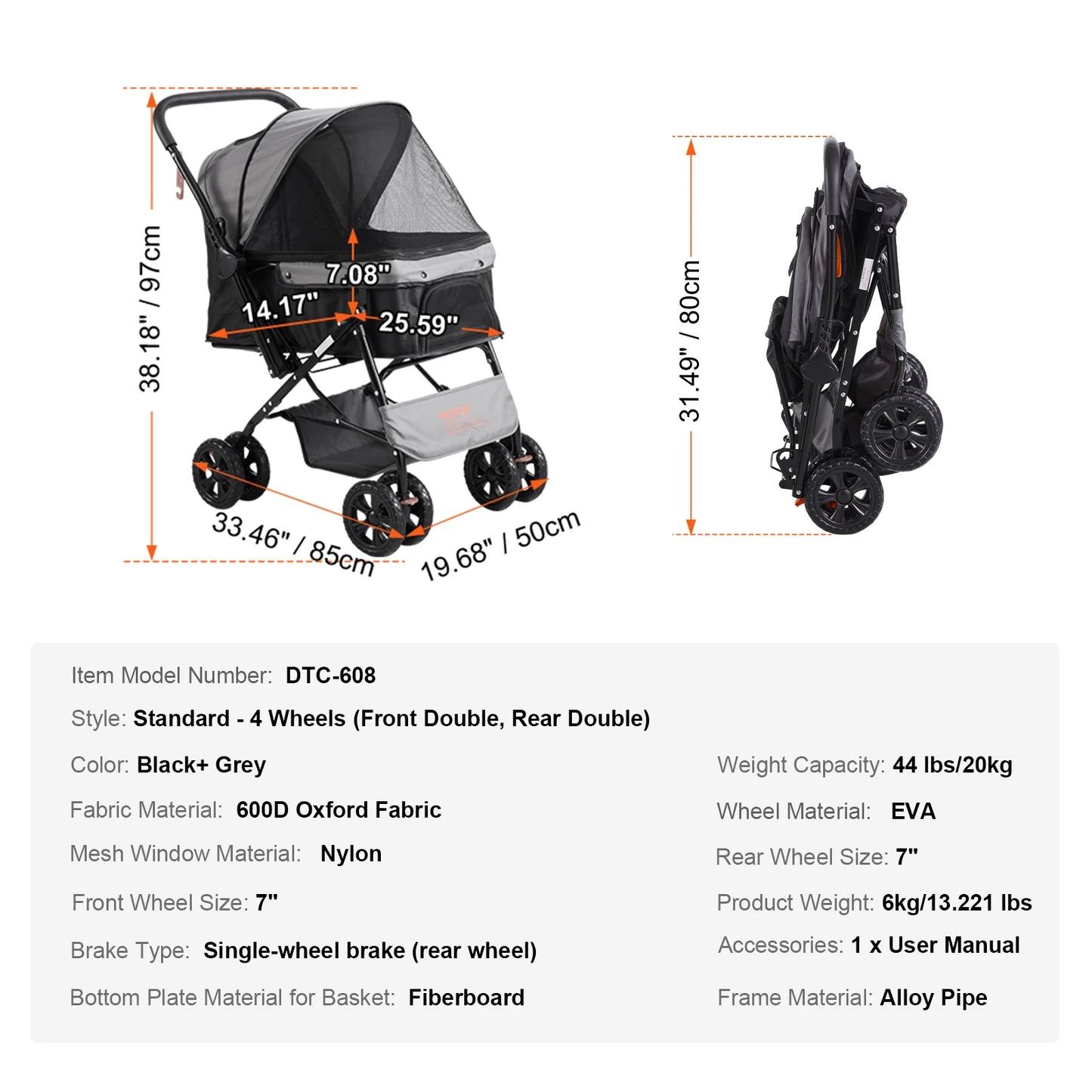 Pet Lightweight Stroller with Brakes