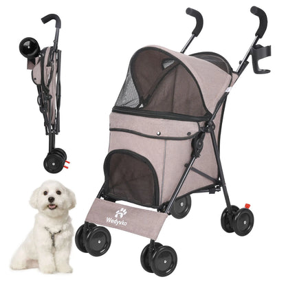 Pet Stroller with Brakes And Storage- Pink