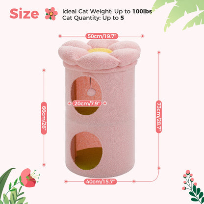 2-Story Large Cat House with Removable Flower Cat Bed