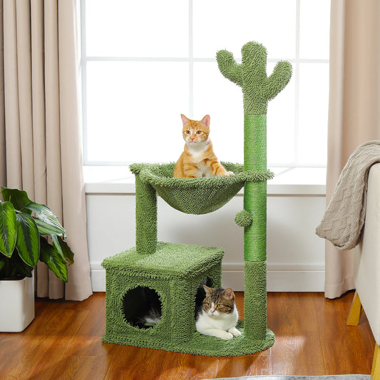 Cactus Cat Tree with Large Condo, Hammock, Dangling Ball