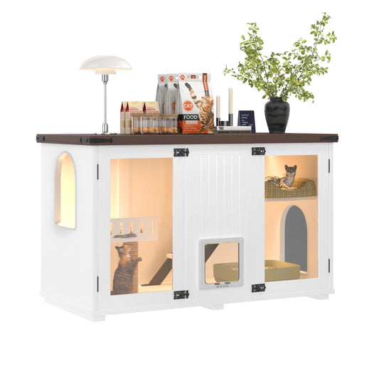 47.25" Multi-Functional Hidden Cat Litter Box Enclosure with Smart Door & LED Light