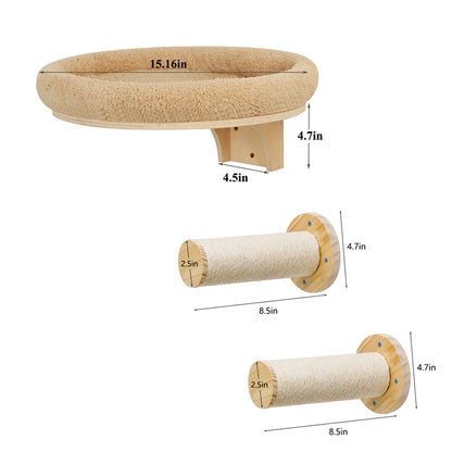 Cat Wall Mounted Solid Wooden Furniture Climbing Ladder and Cat Hammock