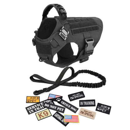 Tactical Dog Harness Collar Leash Bags Patches Set