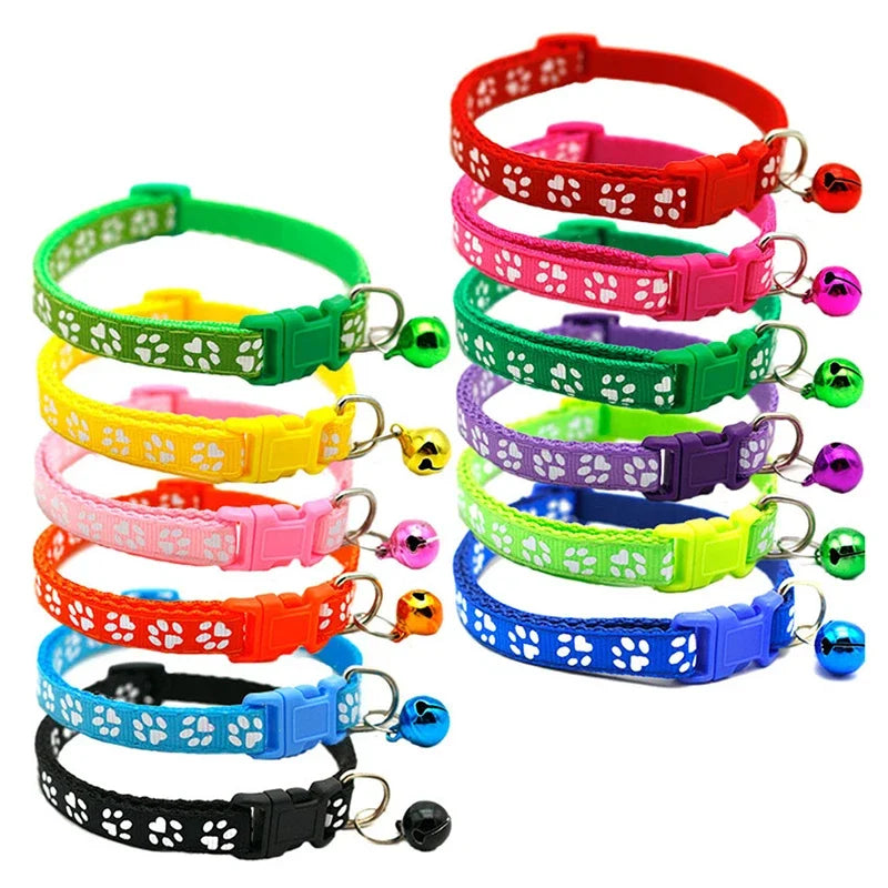 Cute Paw Print Adjustable Bell Pets Collar