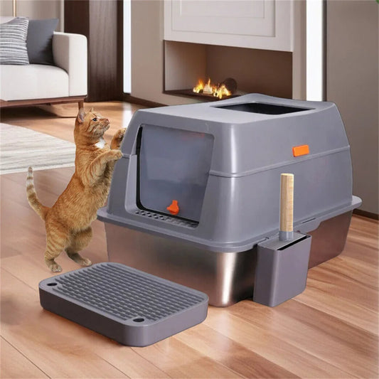 XXL Stainless Steel Cat Litter Box Enclosed