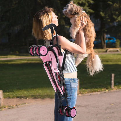 Pet Stroller with Brakes And Storage- Pink
