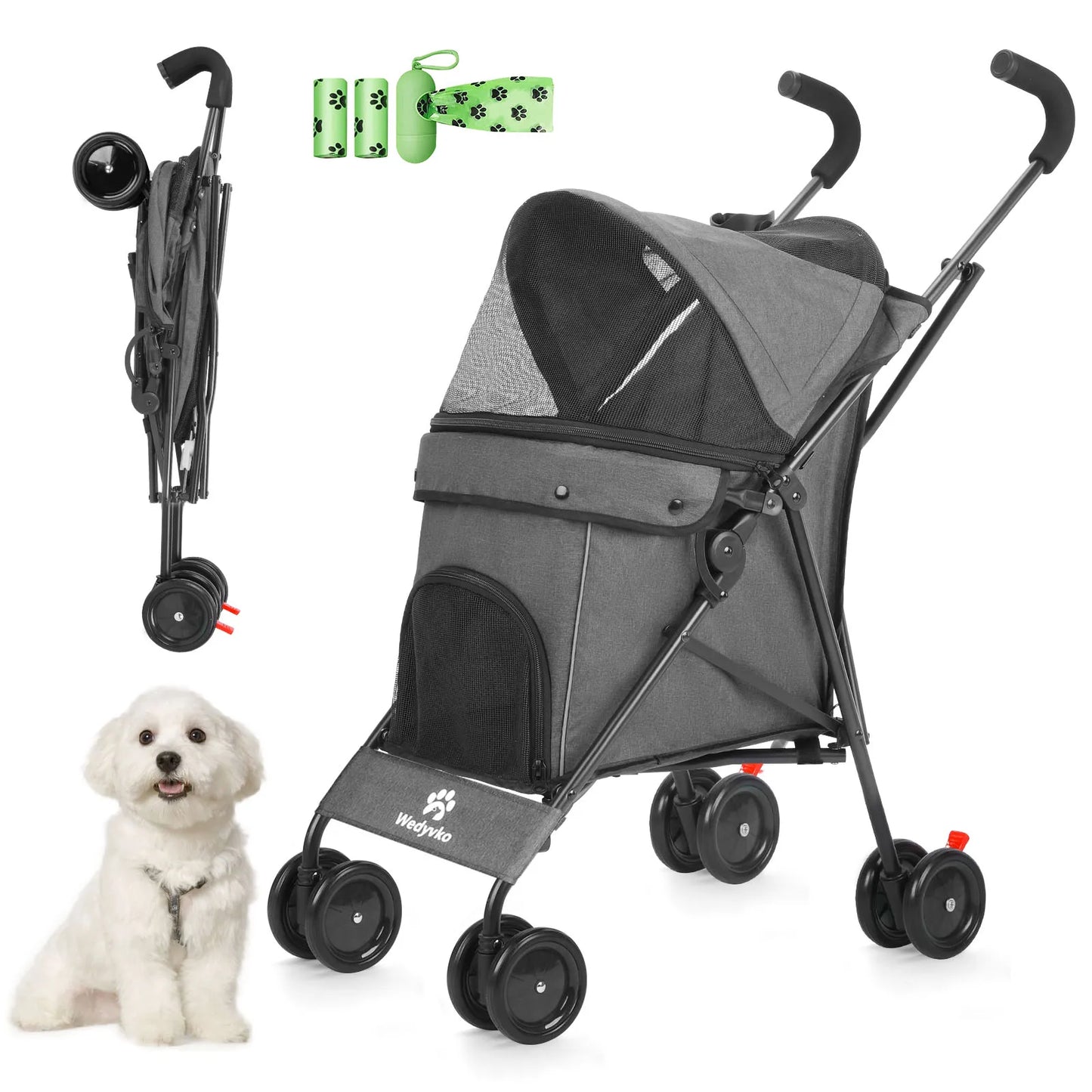 Pet Stroller with Brakes And Storage- Pink