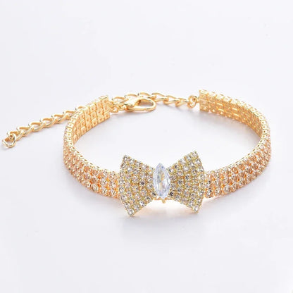 Adjustable Pet Necklace Cat Dog Collar with Diamond Zircon Bone Pendant