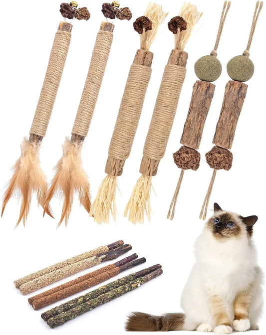 Cat gritting toy, 12 packs of natural silver vine sticks