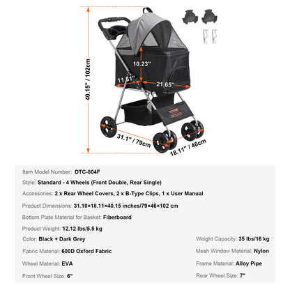 Pet Lightweight Stroller with Brakes