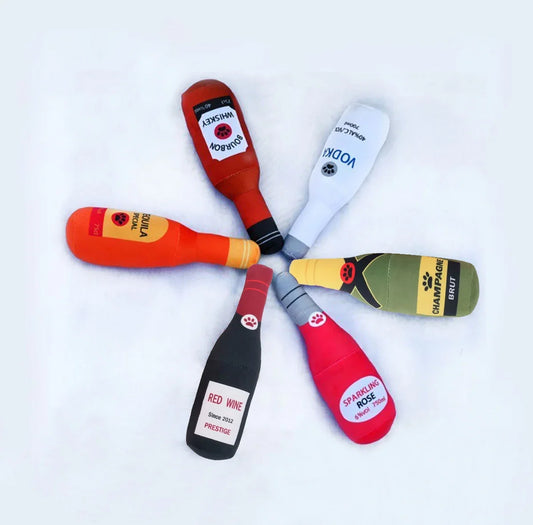 6 Plush Alcohol - Bottle Shaped Dog Toys with Sound