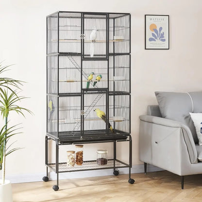 69" Large Metal Bird Cage With Rolling Stand