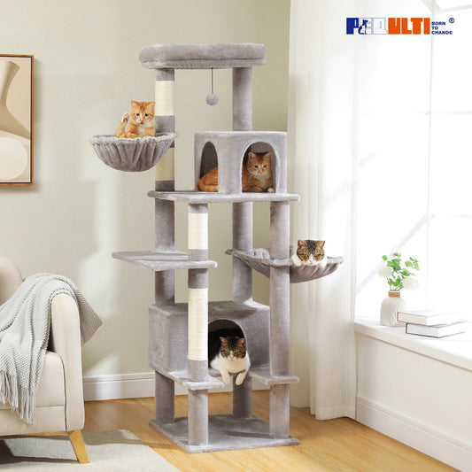 Cat Tower with Super Large Metal Hammock and 2 Big Condos