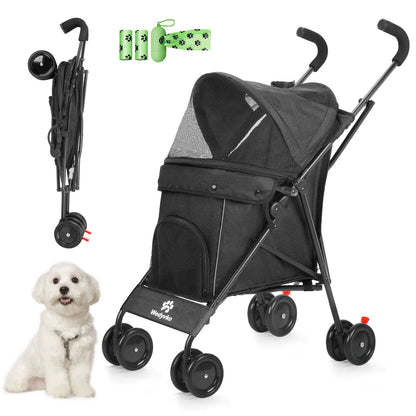 Pet Stroller with Brakes And Storage- Pink