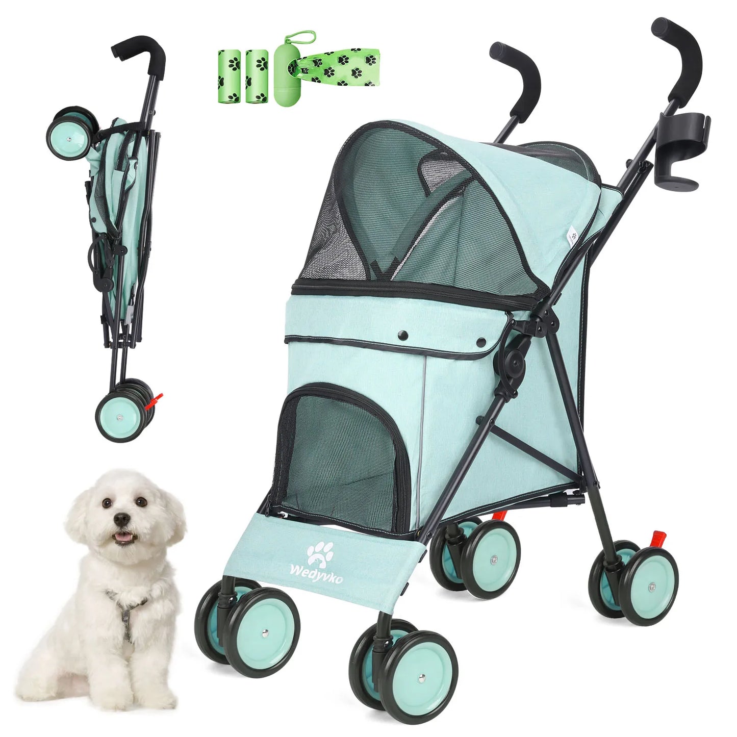 Pet Stroller with Brakes And Storage- Pink