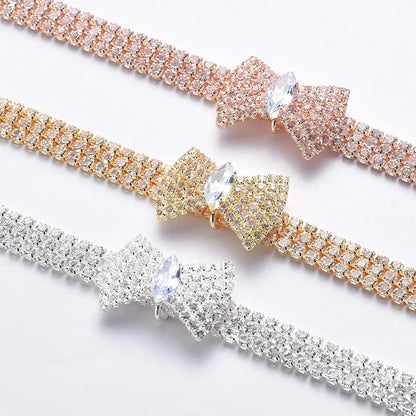 Adjustable Pet Necklace Cat Dog Collar with Diamond Zircon Bone Pendant