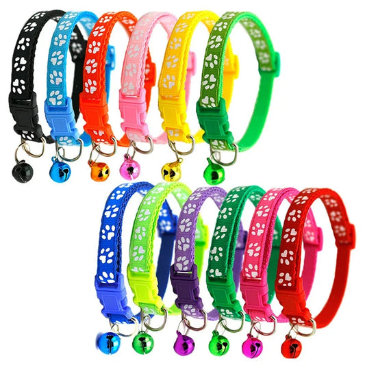 Cute Paw Print Adjustable Bell Pets Collar
