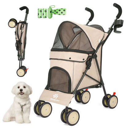 Pet Stroller with Brakes And Storage- Pink