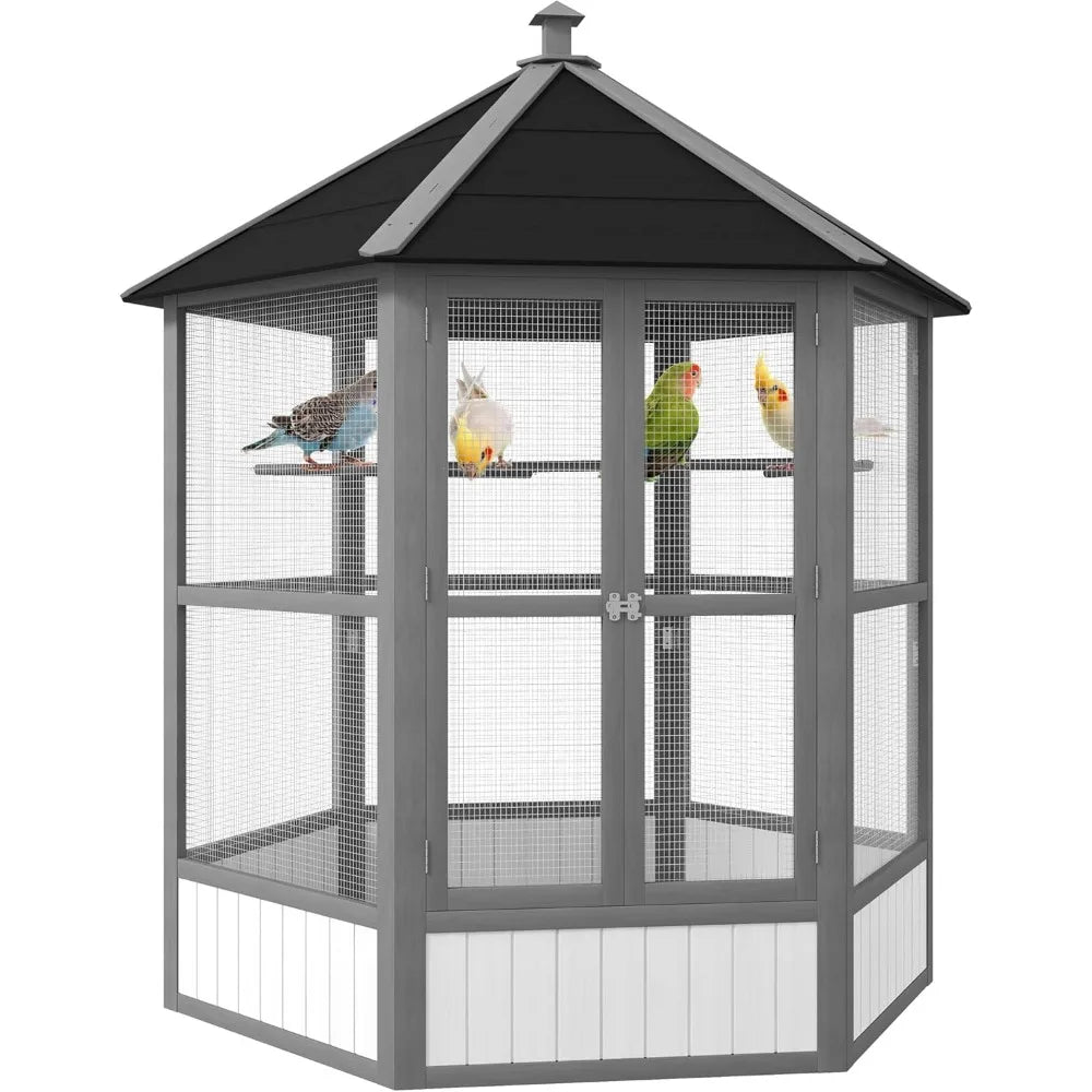 69" Large Wooden Hexagonal Bird Cage