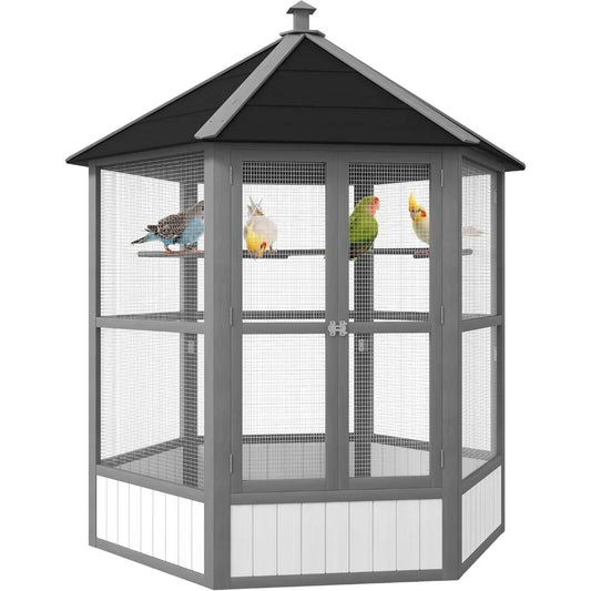 69" Large Wooden Hexagonal Bird Cage