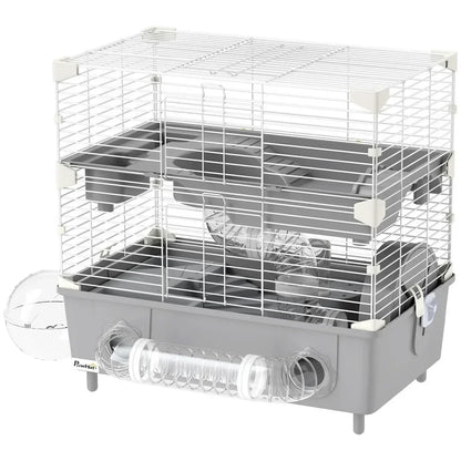 2-Tier Hamster Cage, Hamster Habitat with Accessories, Gray