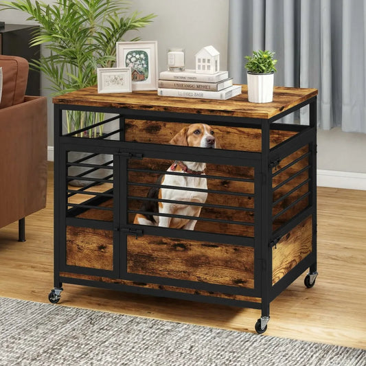 32" Dog Crate Kennel Rolling Heavy Duty Cage