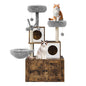 Wood Cat Condo with Scratching Post, Dangling Balls, Backet Perch