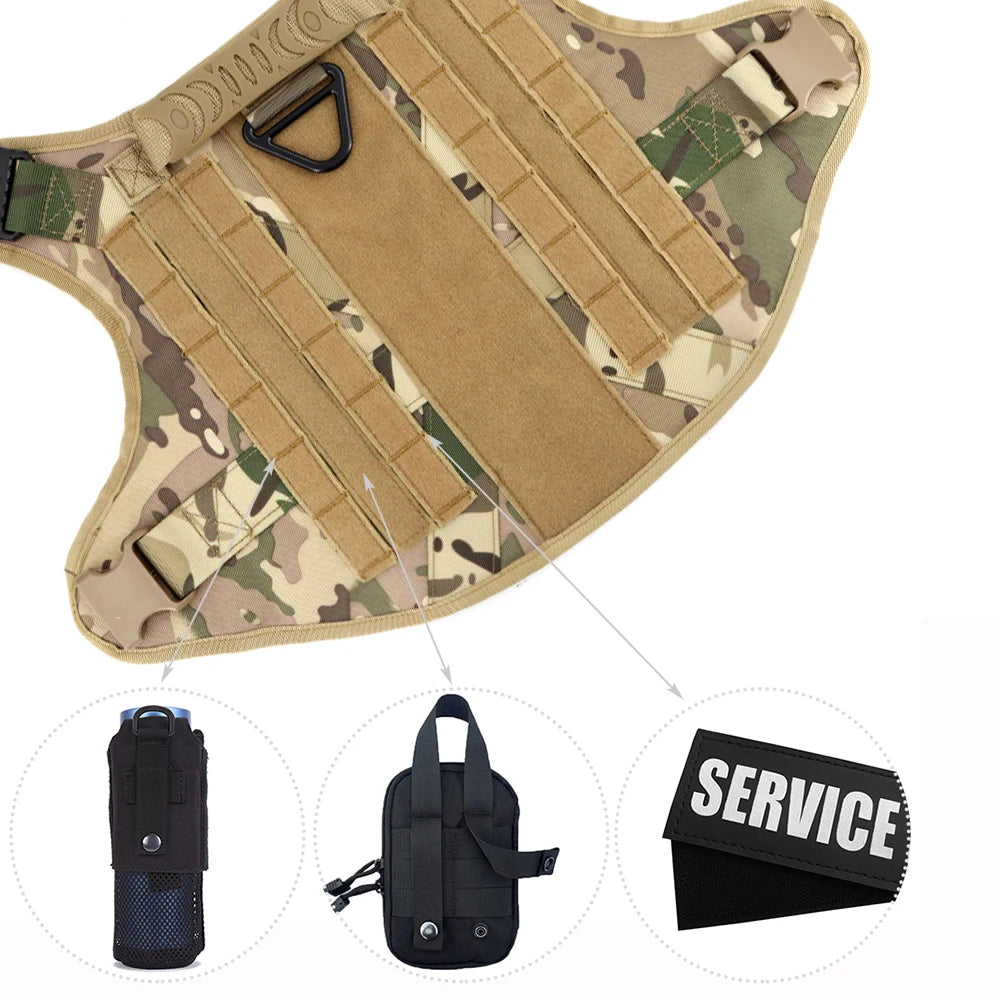 Tactical Dog Harness Collar Leash Bags Patches Set