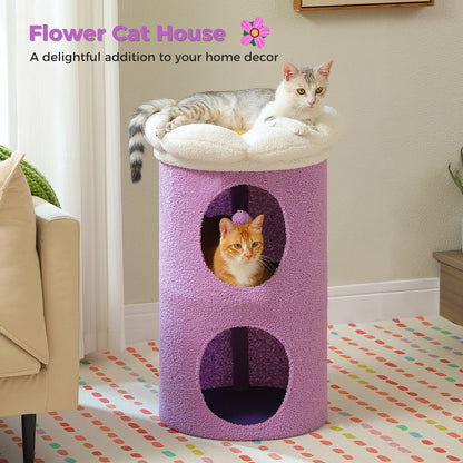 2-Story Large Cat House with Removable Flower Cat Bed