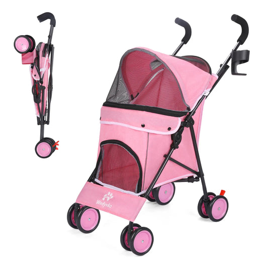 Pet Stroller with Brakes And Storage- Pink