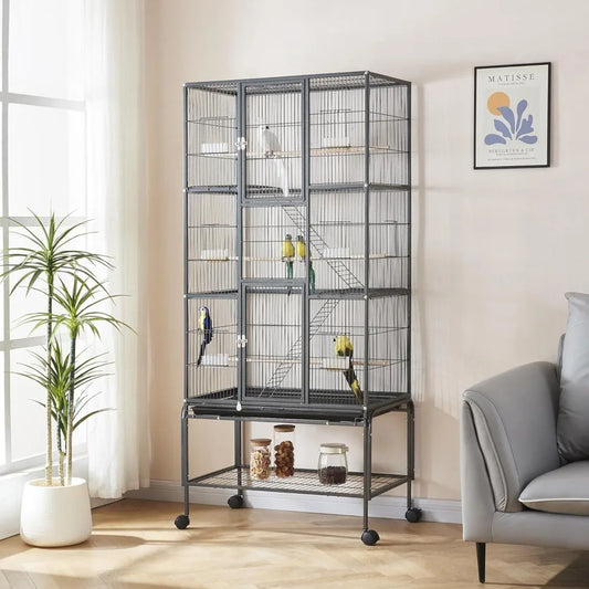 69" Large Metal Bird Cage With Rolling Stand