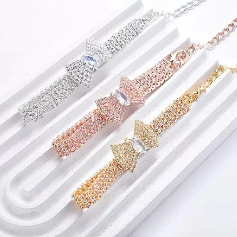 Adjustable Pet Necklace Cat Dog Collar with Diamond Zircon Bone Pendant