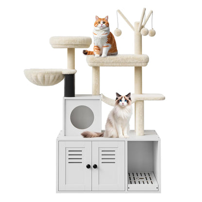 Wood Cat Condo with Scratching Post, Dangling Balls, Backet Perch