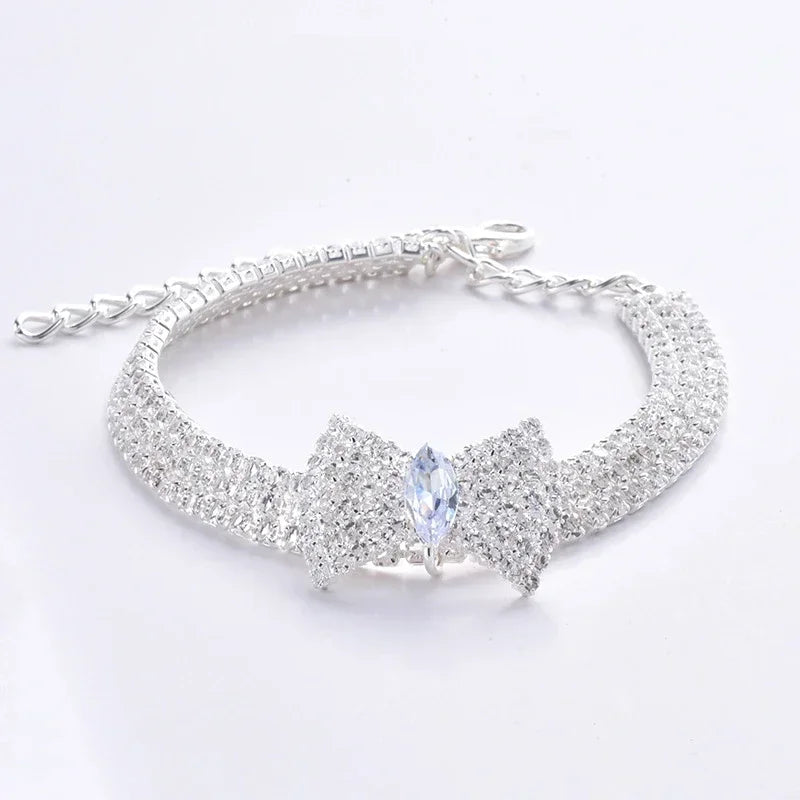 Adjustable Pet Necklace Cat Dog Collar with Diamond Zircon Bone Pendant