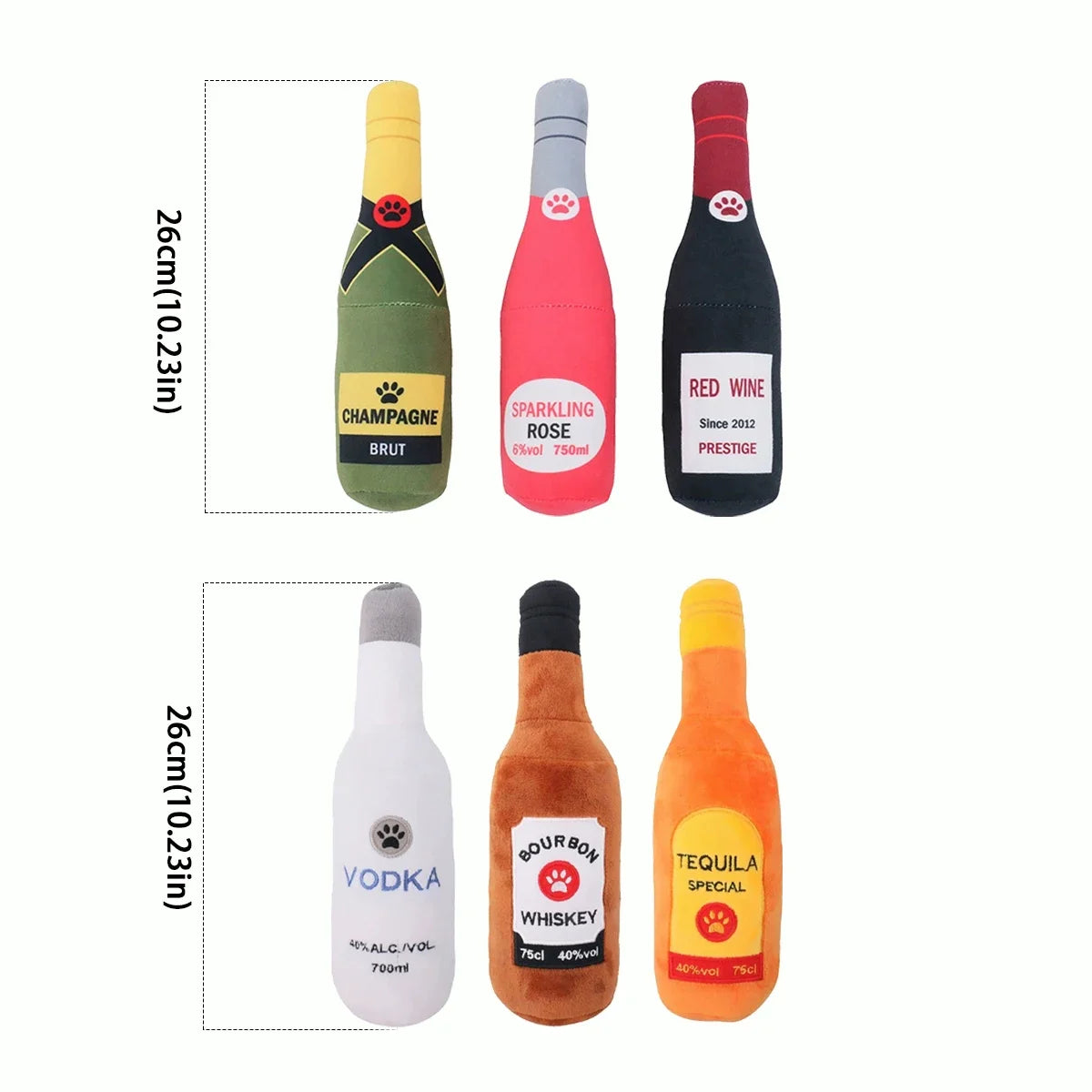 6 Plush Alcohol - Bottle Shaped Dog Toys with Sound