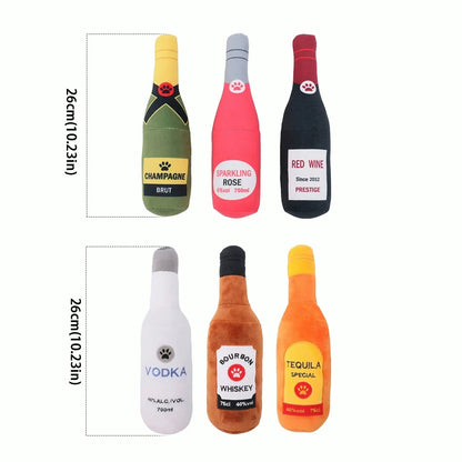 6 Plush Alcohol - Bottle Shaped Dog Toys with Sound