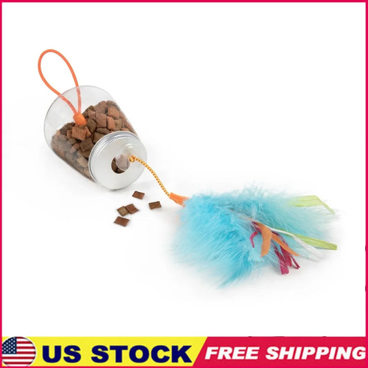 Interactive Cat Toy Treat Dispenser with Colorful Feathers and Ribbons