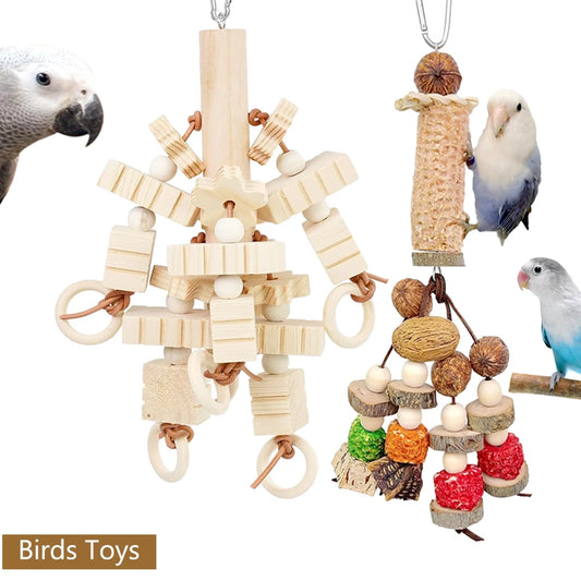 2 PCS Natural Wooden Block Bird Toys