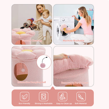 2-Story Large Cat House with Removable Flower Cat Bed
