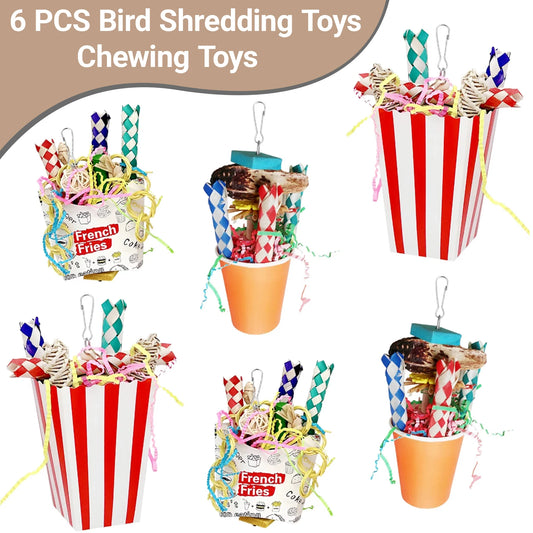 6PCS Variety Shredding Chew Toys For Birds