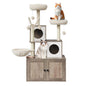 Wood Cat Condo with Scratching Post, Dangling Balls, Backet Perch