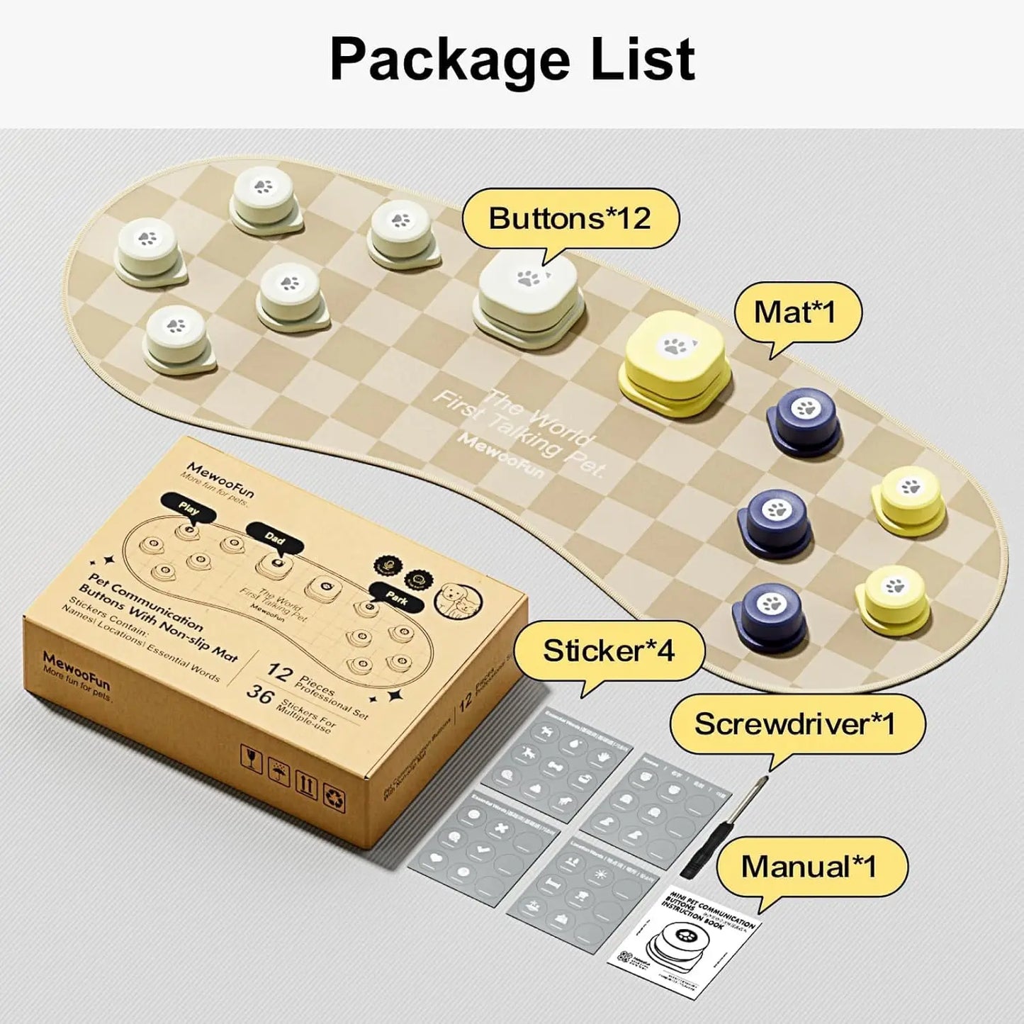 Dog Talking Button Set with Mat- 12 Pack