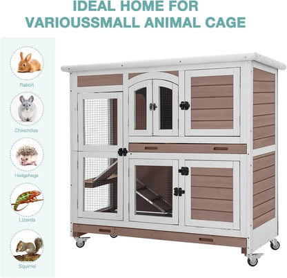 Rabbit Hutch with Sliding Plastic Trays, Wheels & Ramp