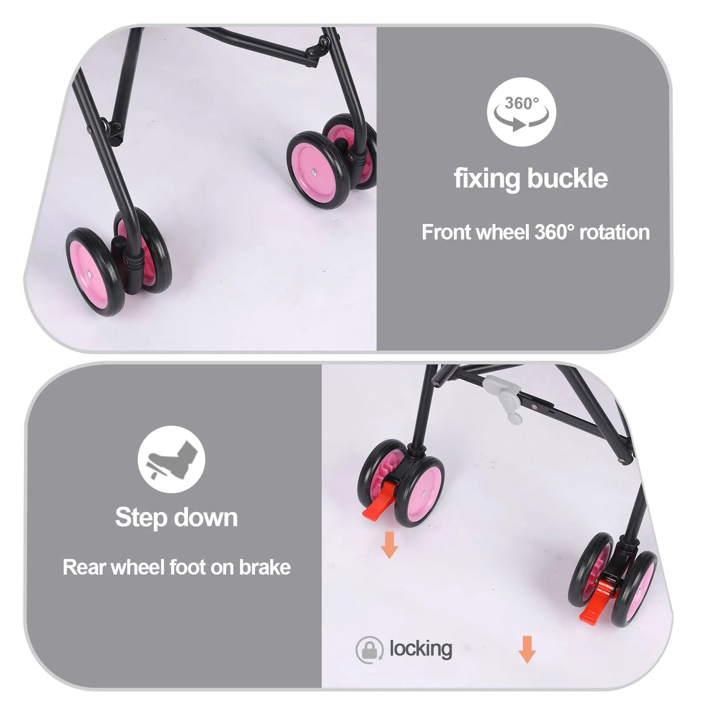 Pet Stroller with Brakes And Storage- Pink