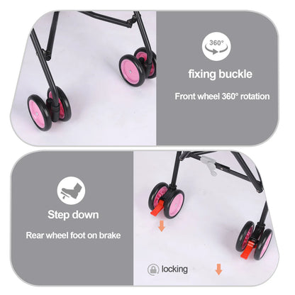 Pet Stroller with Brakes And Storage- Pink