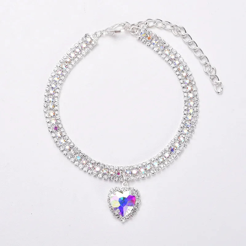 Adjustable Pet Necklace Cat Dog Collar with Diamond Zircon Bone Pendant