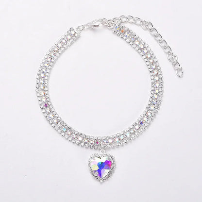 Adjustable Pet Necklace Cat Dog Collar with Diamond Zircon Bone Pendant