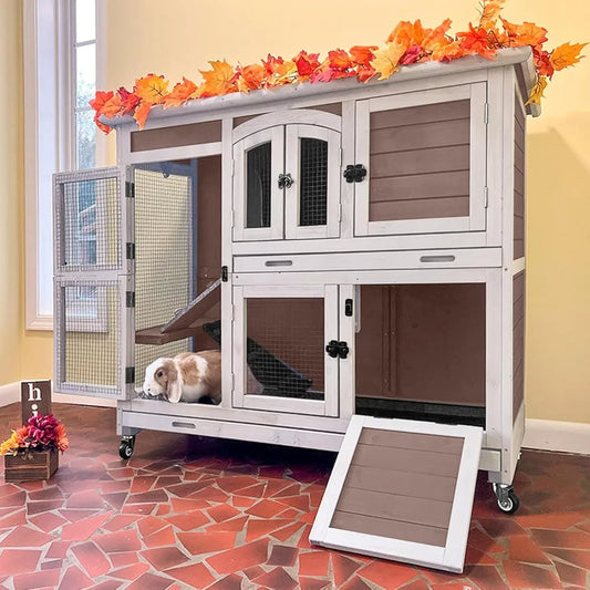 Rabbit Hutch with Sliding Plastic Trays, Wheels & Ramp