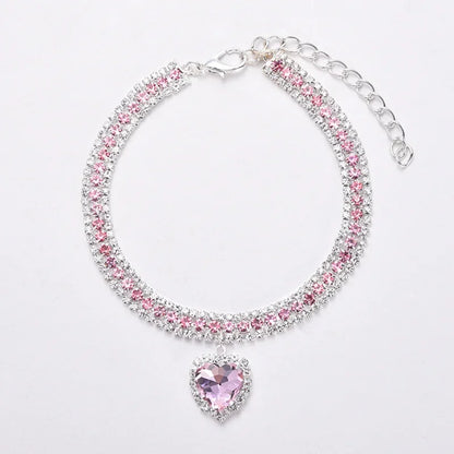 Adjustable Pet Necklace Cat Dog Collar with Diamond Zircon Bone Pendant
